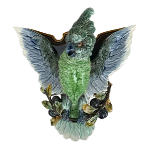 Rare French Majolica Parrot Wall Pocket Choisy Le Roi, Circa 1890
