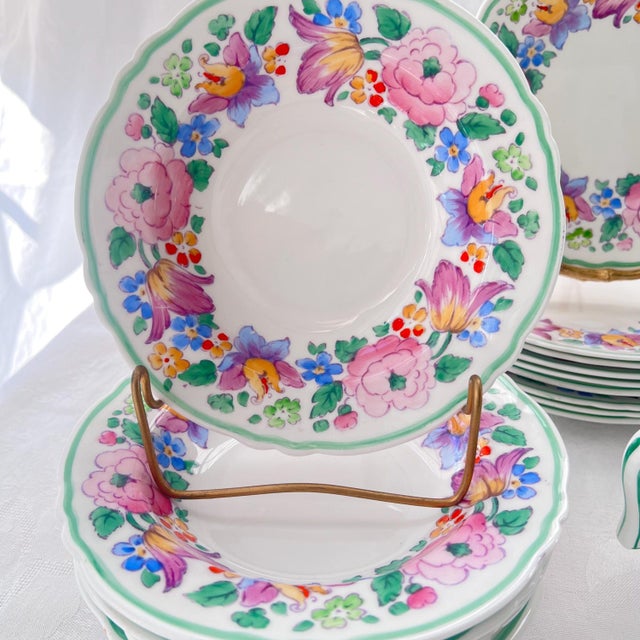 Crown Staffordshire fine bone china // springtime floral hand-painted design // floral fine china // made in England // colorful palette For Sale - Image 9 of 10