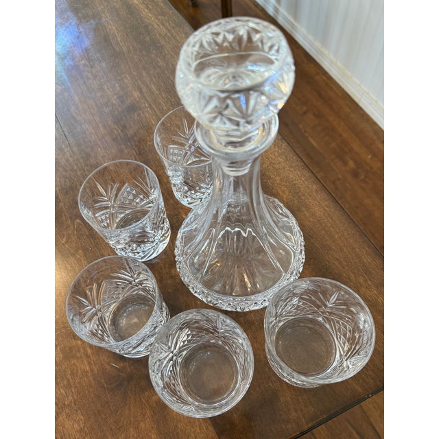 1990s Cristal De’ Flandre Decanter With Five Cristal D’ Arques Masquerade Glasses For Sale - Image 5 of 18