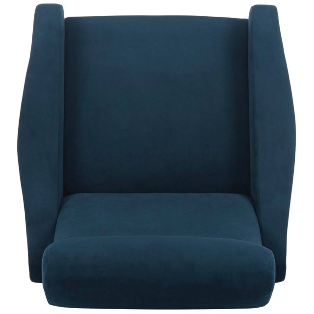 Wood Velvet Retro Mid Century Accent Chair in Navy For Sale - Image 7 of 10