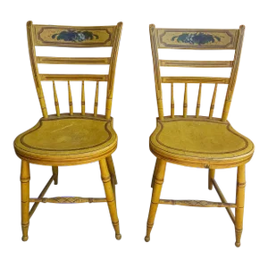 Pair of American Painted and Decorated Fancy Side Chairs, Branded "Warranted"