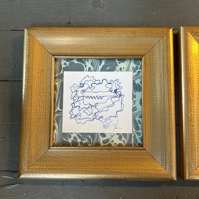 Set of three contemporary original abstract pen and ink drawings by Wayne Cunningham. Drawings measure approx 4.5x4.5 and...