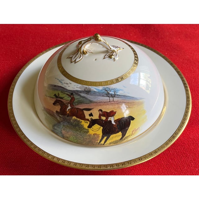 Ceramic Antique Minton Porcelain Equestrian Covered Dish With Hand Painted Horses and Riders by J. E. Dean For Sale - Image 7 of 13