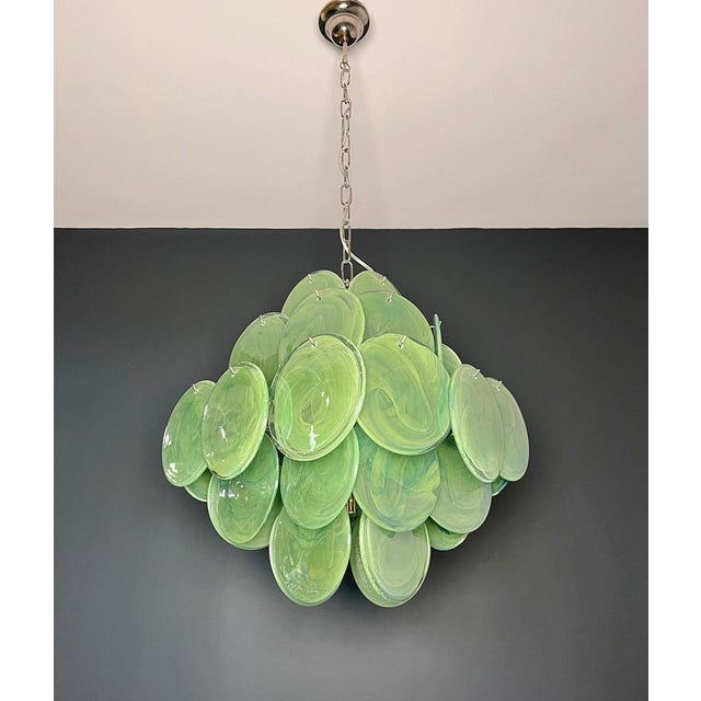 Green Vintage Italian Green Murano Glass Discs Chandelier, 1990s For Sale - Image 8 of 18