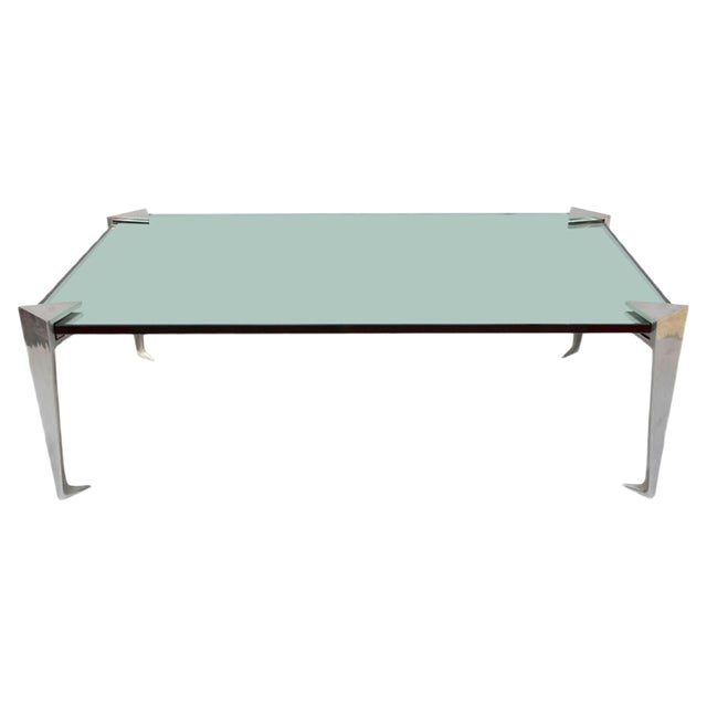 Aluminium and Mirrored Coffee Table, 1980s For Sale