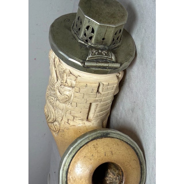 Brown Large Antique 1800's Hand Carved German Meerschaum Silver Knight Smoking Pipe For Sale - Image 8 of 18
