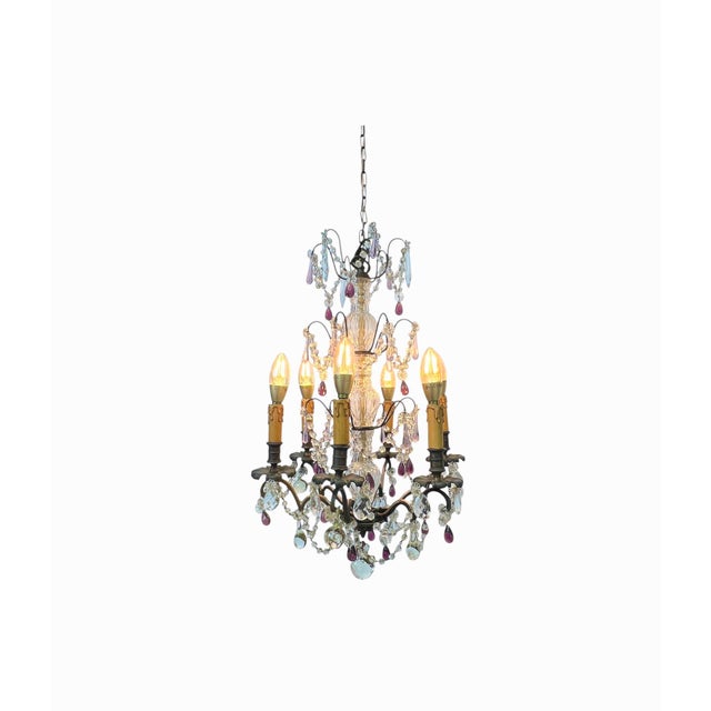 Rococo Vintage French Blown Amethist and Clear Crystal Chandelier, 1920s For Sale - Image 3 of 18