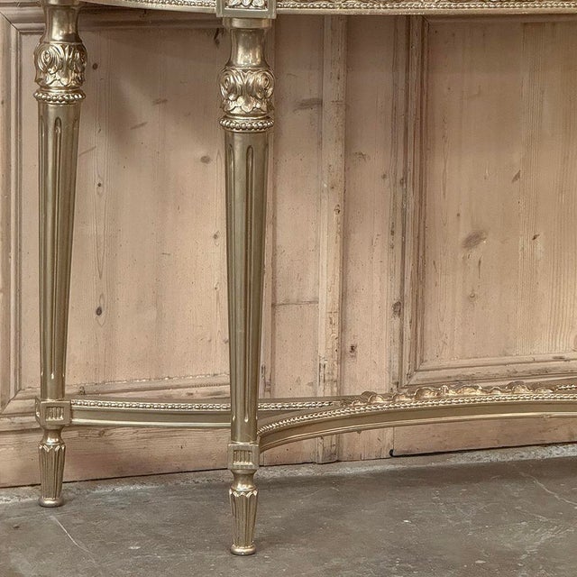 Early 20th Century Antique French Louis XVI Giltwood Demilune Console With Carrara Marble For Sale - Image 5 of 15