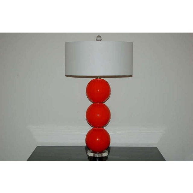 Swank Lighting Joe Cariati Glass Ball Lamps Orange Red For Sale - Image 4 of 9