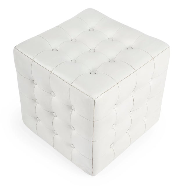 Leon Leather Ottoman, White For Sale In Chicago - Image 6 of 8