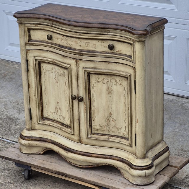 Beige Late 20th Century Hooker Seven Seas Attributed French Country Small Cabinet Petite Sideboard Server Console Paint Decorated For Sale - Image 8 of 8