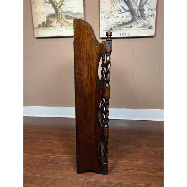 Petite Antique English Bookcase Bookshelf Barley Twist Tiger Oak Display C1920 For Sale - Image 15 of 18