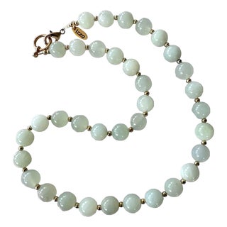 Vintage Jade Beaded Necklace With Gold Tone Clasp Designed by by Matthew Izzo For Sale