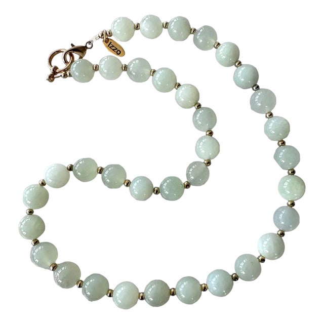 Vintage Jade Beaded Necklace With Gold Tone Clasp Designed by by Matthew Izzo For Sale