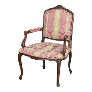 1930s French Louis XV Style Armchair with Pink and Yellow Brocade