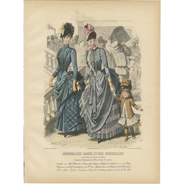 French Fashion Plates with Paris Ladies & Children, 1880, Engravings, Set of 3 For Sale - Image 3 of 9