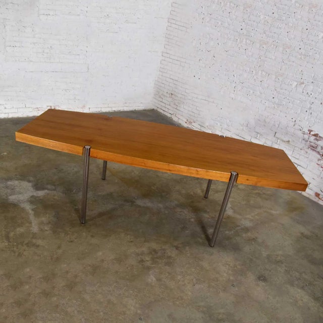 Late 20th Century Modern Dining or Conference Table Walnut and Chrome Boat Shaped by Jens Risom for Howe Furniture For Sale - Image 9 of 13