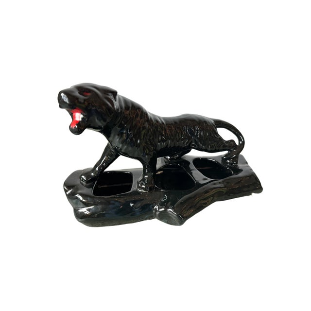 Vintage Ceramic Black Panther on Log Planter For Sale - Image 11 of 11