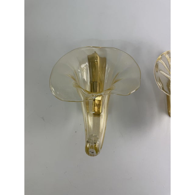 1970s Murano Glass Cornucopia Wall Lamps, 1960s, Set of 2 For Sale - Image 5 of 16
