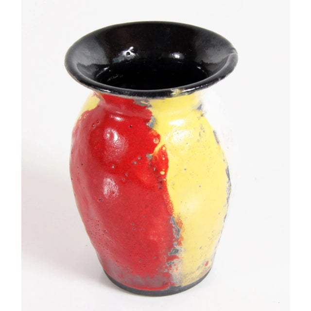 Vintage Mid Century Modern West German Lava Bold Red & Yellow Pottery Vase For Sale In Providence - Image 6 of 9