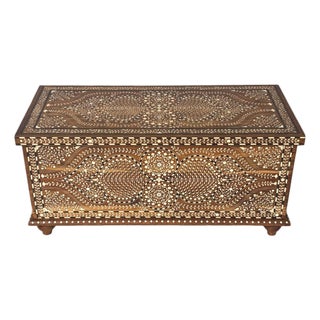 Vintage Wood Inlay Storage Trunk For Sale