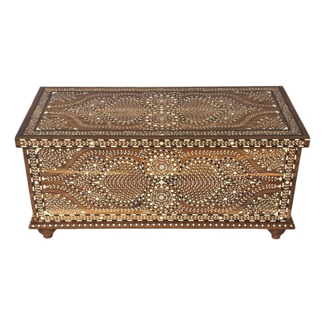 Vintage Wood Inlay Storage Trunk For Sale