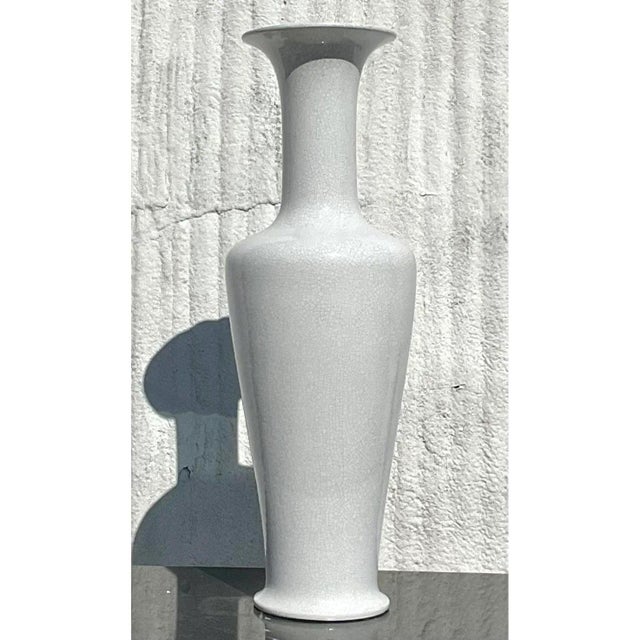 Vintage Coastal Crackle Glaze Tall Vase For Sale - Image 10 of 14