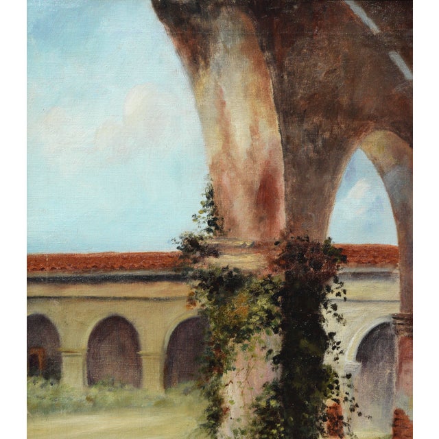 1920s Angela Devlin "California Mission Courtyard Columns" Mixed Media Architectural Landscape 1926 For Sale - Image 5 of 7
