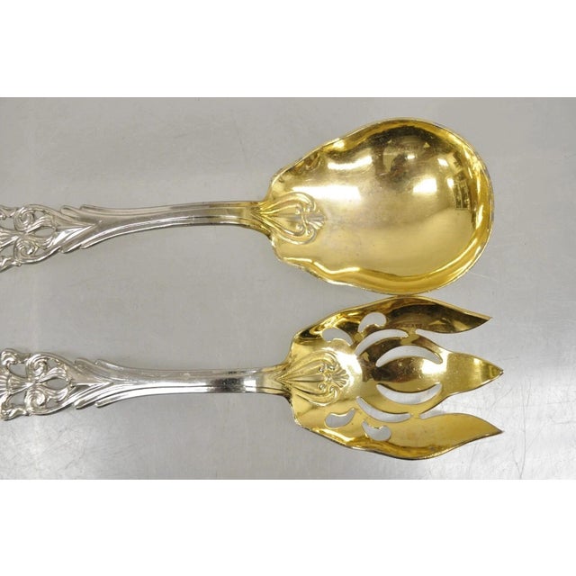 Late 20th Century Vintage Italian Baroque Style Epns Silver & Gold Plated Serving Spoon & Fork Set For Sale - Image 5 of 10