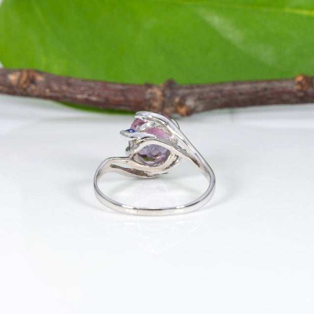 Pink 1.74Ct Bi-Color Tourmaline Estate Ring With Sapphire Accents in Solid 14k Gold, Size 6.75 For Sale - Image 8 of 9