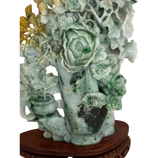 Large Chinoiserie Jadeite Jade Vase W/Peonies Flowers 16" H For Sale - Image 4 of 13