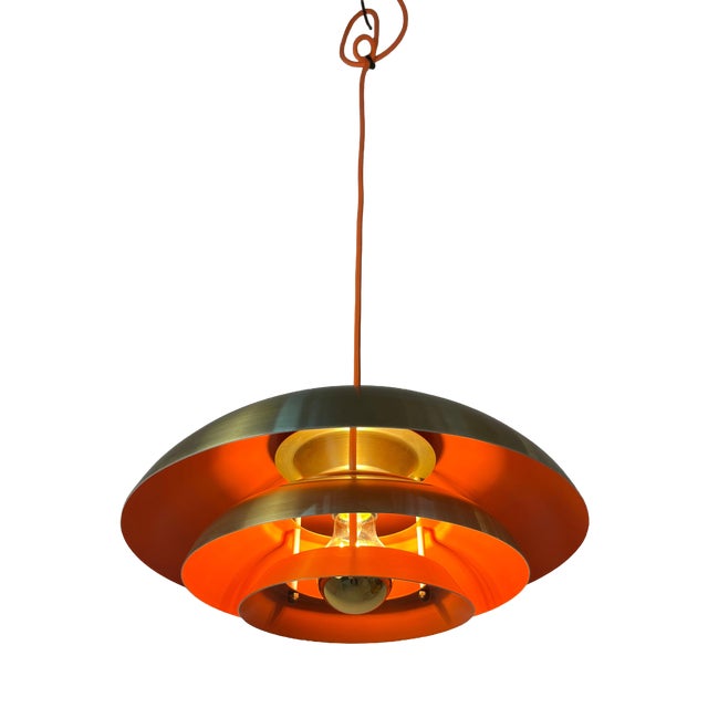Danish Gold Orange Slatted Lamp For Sale