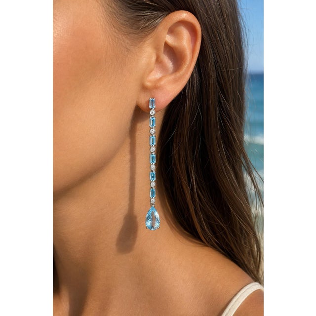 Not Yet Made - Made To Order Topaz Long Drop Earrings, Silver, Gold, Pair For Sale - Image 5 of 7