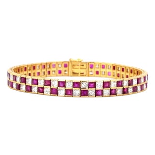 7.1 Carat Princess Cut Diamond Ruby Gold Bracelet For Sale