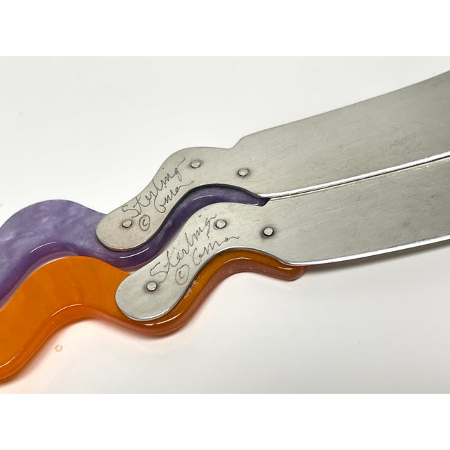 Postmodern Style Sterling Silver & Lucite Signed Cheese Spreaders For Sale - Image 4 of 4