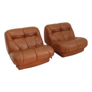 Vintage Nuvolone Lounge Chairs in Cognac Leather from Mimo Padova, Italy, 1970s, Set of 2 For Sale