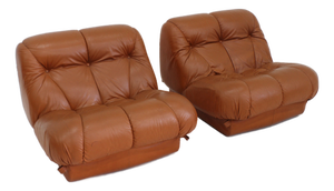 Vintage Nuvolone Lounge Chairs in Cognac Leather from Mimo Padova, Italy, 1970s, Set of 2