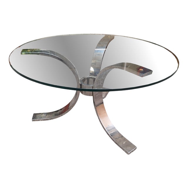 Round Dining Table in Chrome Tubing with Round Glass Top, 1970s For Sale