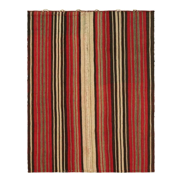 Rug & Kilim’s Contemporary Kilim With Red, Beige and Brown Textural Stripes For Sale