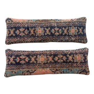 Navy Tribal Rug Pillow Cover 10'' X 36'' - Set of Two For Sale