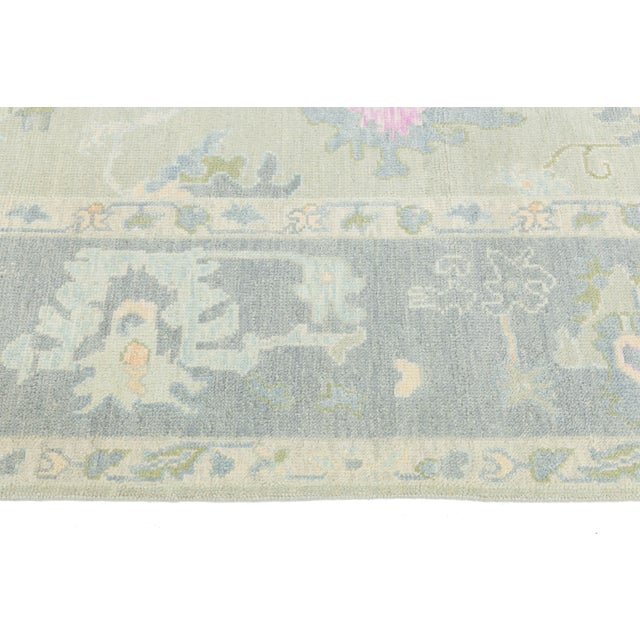 Modern 8x10 Modern Oushak Style Hand-Knotted Wool Area Rug – Pastel Sage & Slate Blue For Sale - Image 3 of 10