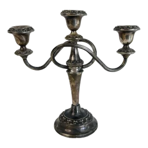 Antique Art Nouveau Style English Silver-Plate 3 Arm Candelabra