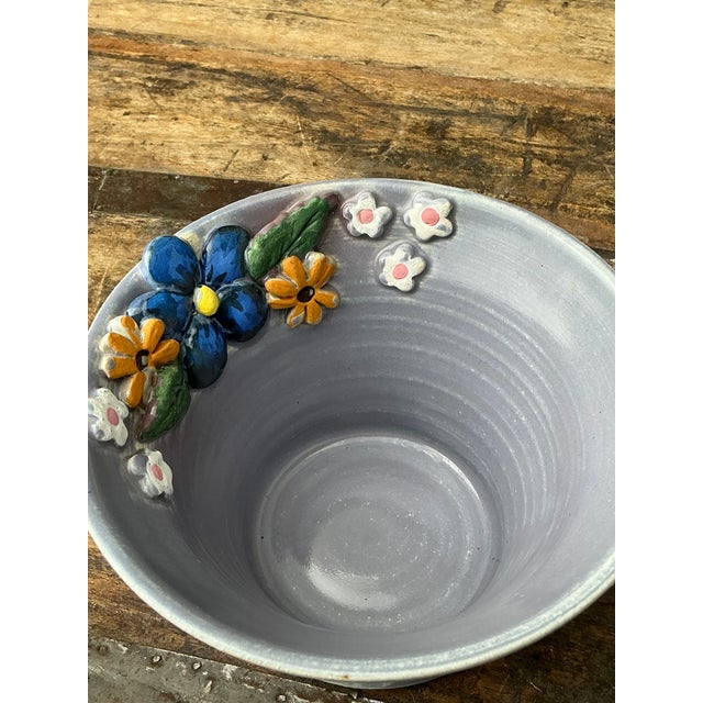 Gray Vintage Original Studio Pottery Triple Flower Bowl For Sale - Image 8 of 12