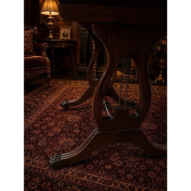 2000 - 2009 Regency Mahogany Drop-Leaf Side Table with Gilt Leather Top For Sale - Image 5 of 9