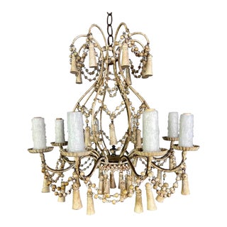 Italian Painted Wood Beaded Chandelier, Circa 1930 For Sale