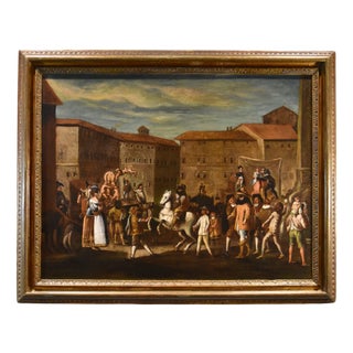 Workshop of Michelangelo Cerquozzi, Carnevale a Roma in Piazza Navona, 1650, Oil on Canvas For Sale