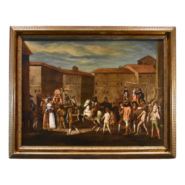 Workshop of Michelangelo Cerquozzi, Carnevale a Roma in Piazza Navona, 1650, Oil on Canvas For Sale
