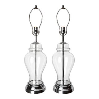 Late 20th Century Clear Glass Baluster Table Lamps With Chrome-Tone Bases - Pair For Sale