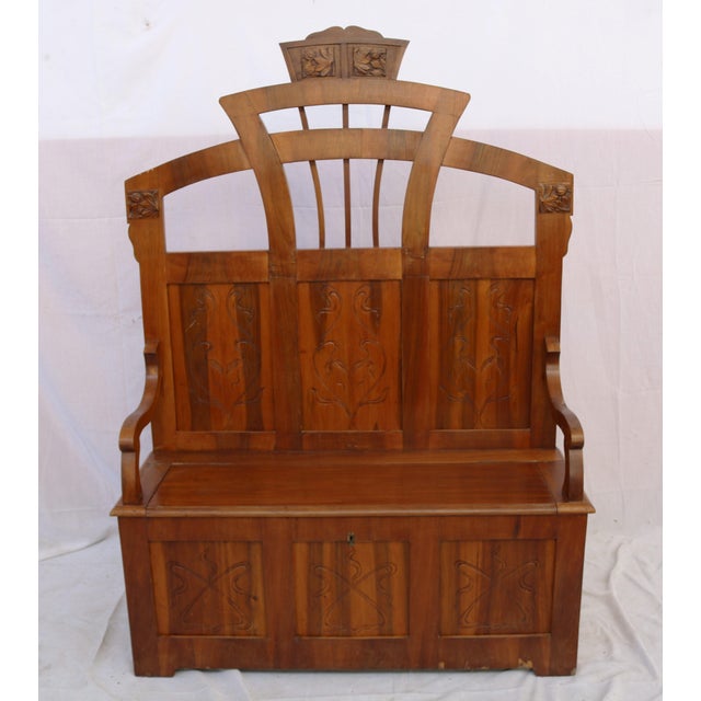Antique Art Nouveau Cherry Wood Entrance Chest, 1900s For Sale - Image 6 of 12