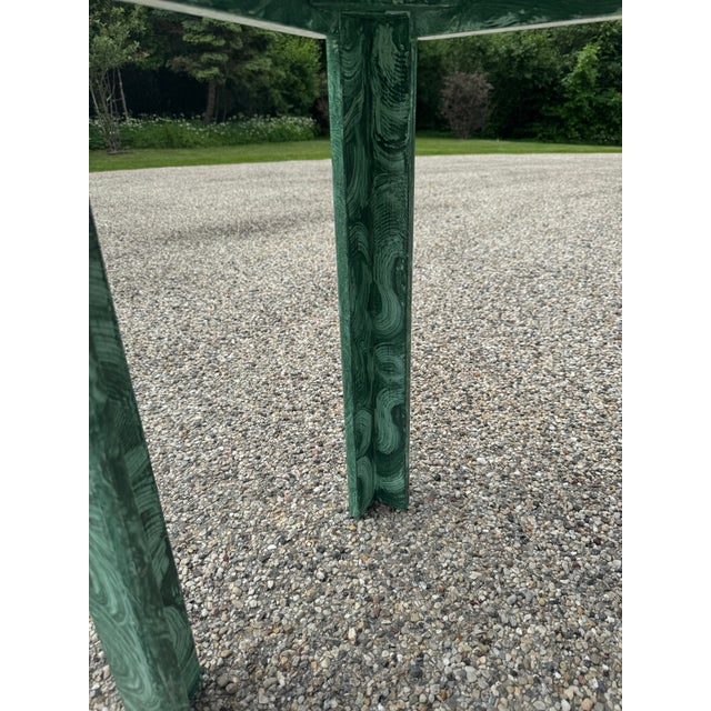 Exceptional Late 20th Century Vintage Hollywood Regency Faux Malachite Parsons Sofa Table For Sale In Chicago - Image 6 of 10